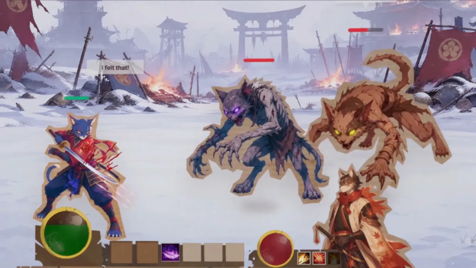 Unscriptum combat in a snowy generated world with enemies and ability slots